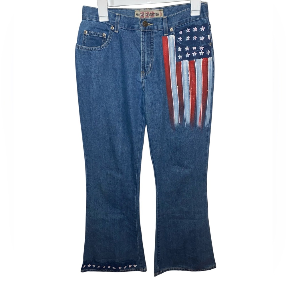 SECOND GENERATION Women’s Denim Flag Painted Patriotic Jeans